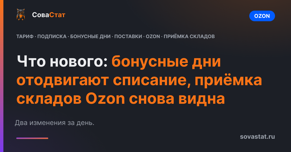 Что нового: бонусные дни отодвигают списание, приёмка складов Ozon снова видна